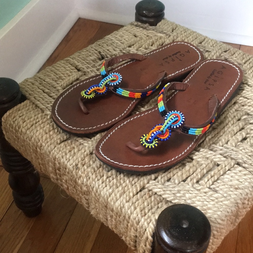 AGIPSA hand crafted beaded leather flip flops